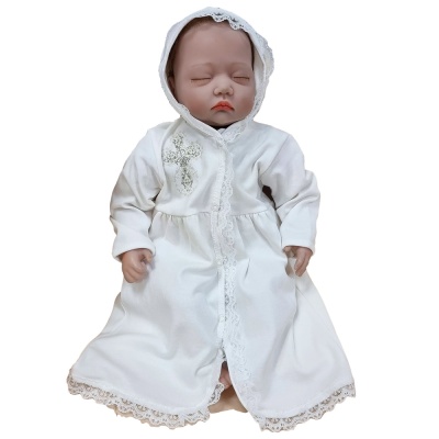 Крестильная рубаха с капюшоном принт Серебро Clariss 260 1